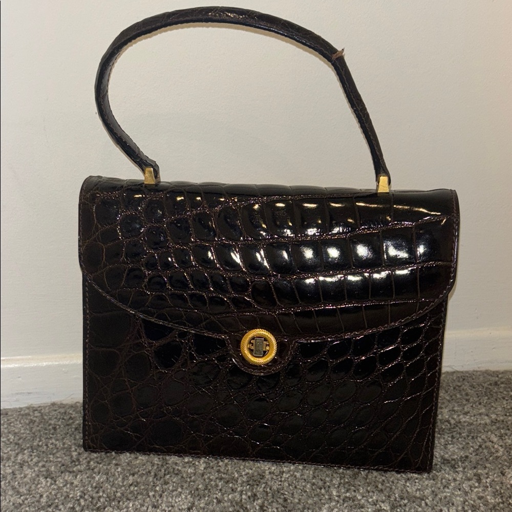 Vintage 1950s Plymouth Envelope Purse Brown Crocodile